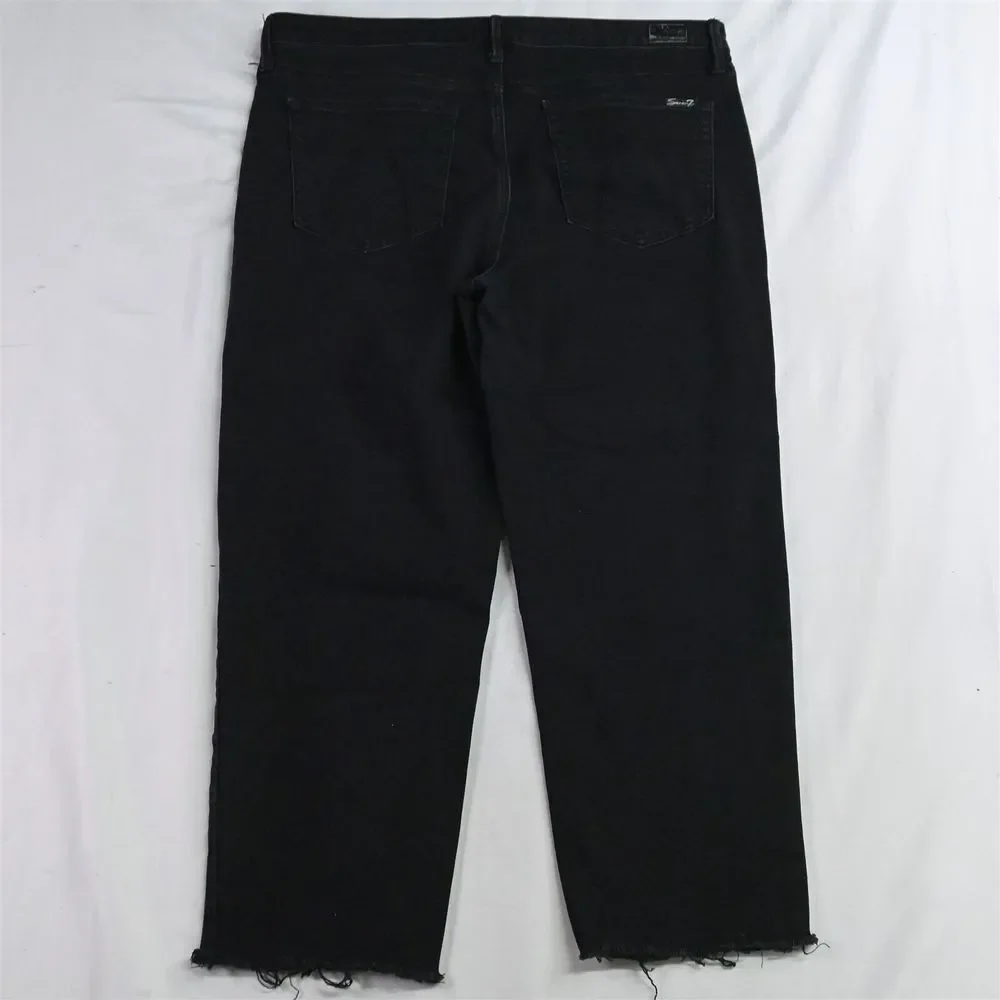 Seven7 14 Tower Straight Crop Raw Hem Black Stretch Denim Womens Jeans_9